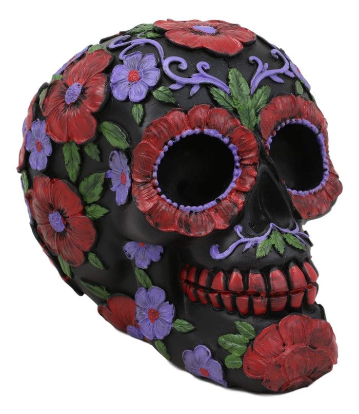 Ebros Gift Ebros Black Day Of The Dead Floral Blooms Sugar Skull Figurine DOD Skulls 6" L