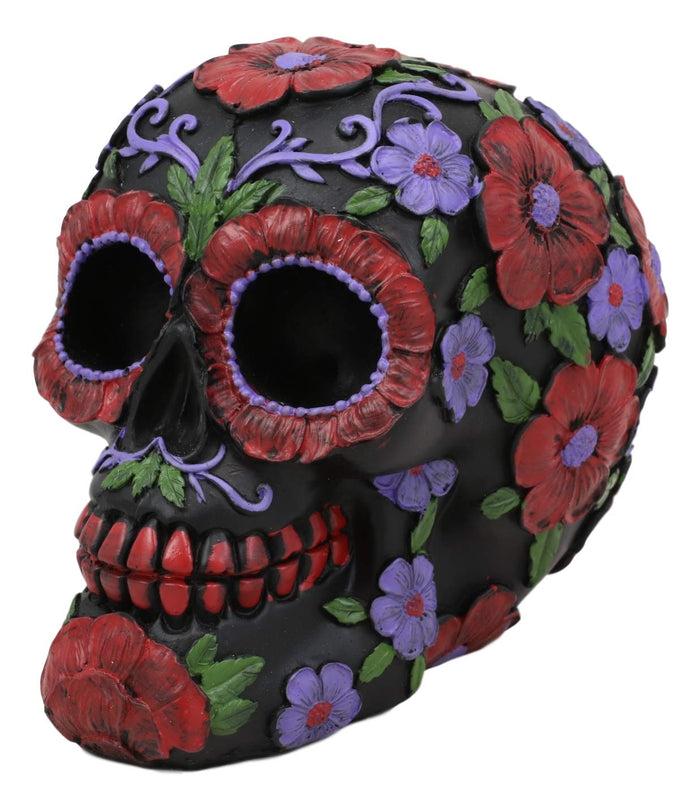 Ebros Gift Ebros Black Day Of The Dead Floral Blooms Sugar Skull Figurine DOD Skulls 6" L