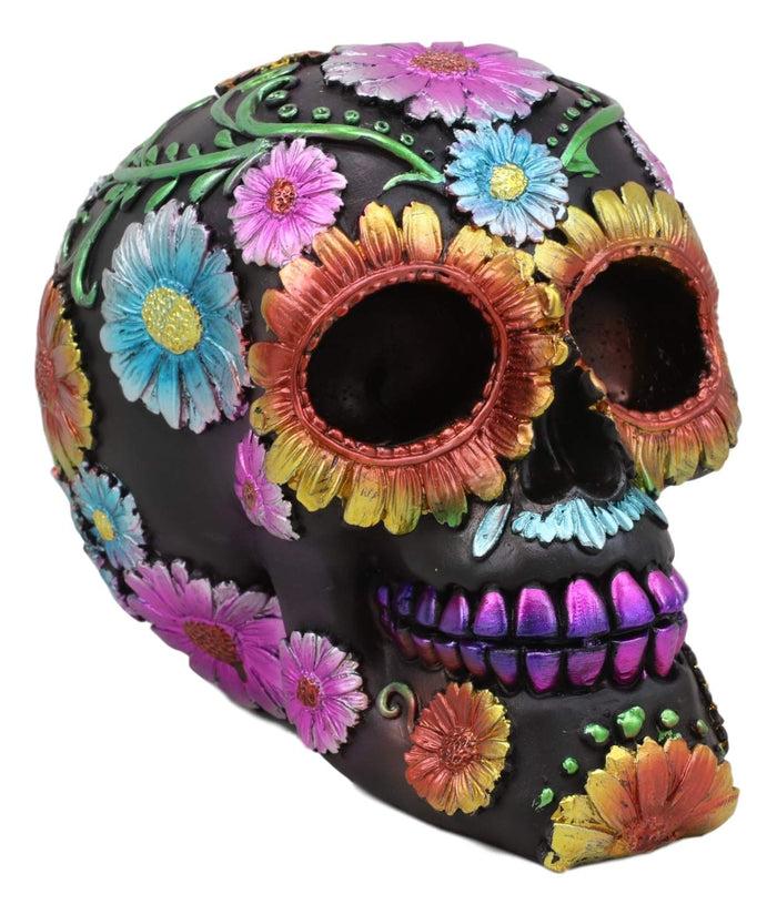 Ebros Gift Ebros Black Day Of The Dead Floral Blooms Sugar Skull Figurine Skulls 6" Long
