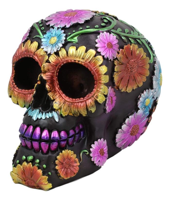 ebros gift Ebros Black Day of The Dead Floral Blooms Sugar Skull Figurine Skulls 6" Long