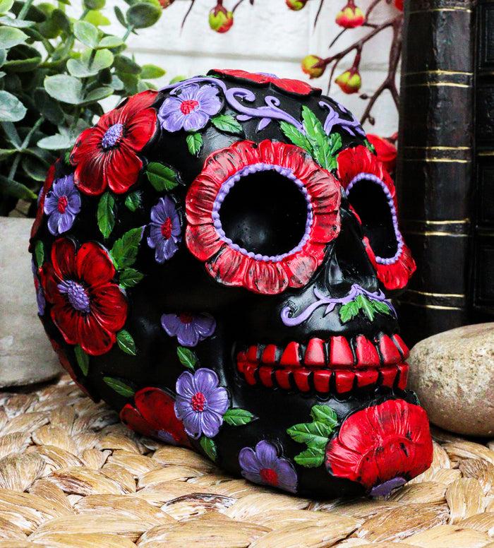 ebros gift Ebros Black Day of The Dead Floral Blooms Sugar Skull Figurine DOD Skulls 6" L