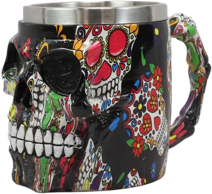 Ebros Gift Ebros Black Day Of The Dead Sugar Skull Coffee Mug 13Oz Novelty Tankard Cup