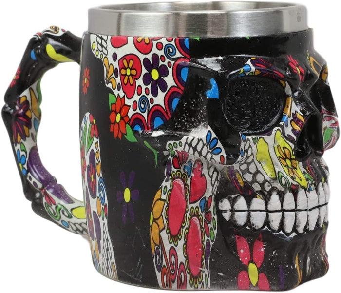 Ebros Gift Ebros Black Day Of The Dead Sugar Skull Coffee Mug 13Oz Novelty Tankard Cup