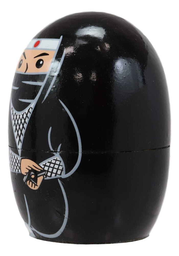 Ebros Gift Ebros Black Japanese Ninja Wooden Toy Stacking Nesting Dolls 5 Pieces Matryoshka