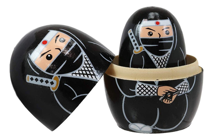 Ebros Gift Ebros Black Japanese Ninja Wooden Toy Stacking Nesting Dolls 5 Pieces Matryoshka