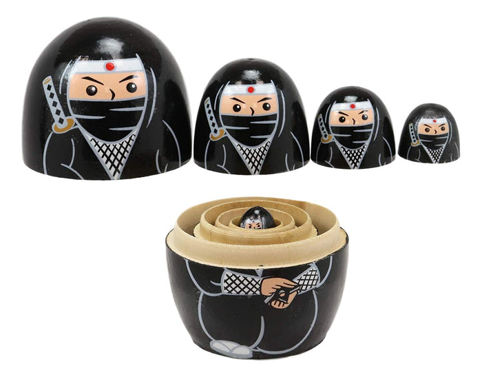 ebros gift Ebros Black Japanese Ninja Wooden Toy Stacking Nesting Dolls 5 Pieces Matryoshka