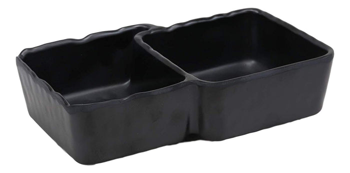 Ebros Gift Ebros Black Melamine Traditional Design Condiments Ketchup BBQ Soy Sauce Dipping Bowl Or Dish With Divider 2 Compartments Set Of 6 Housewarming Gifts For Sushi Asian Dining Restaurant Supply