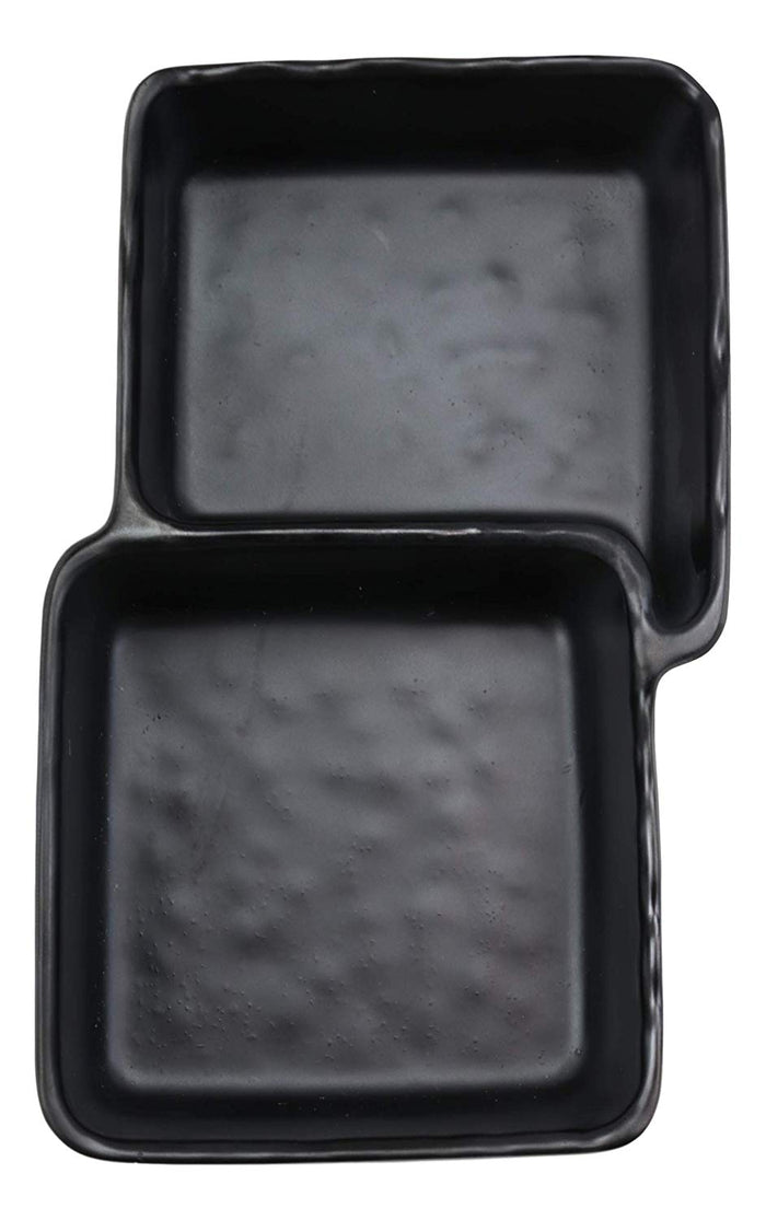 Ebros Gift Ebros Black Melamine Traditional Design Condiments Ketchup BBQ Soy Sauce Dipping Bowl Or Dish With Divider 2 Compartments Set Of 6 Housewarming Gifts For Sushi Asian Dining Restaurant Supply