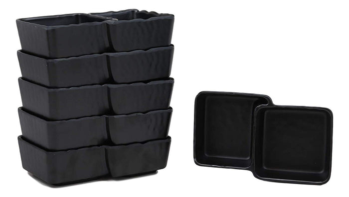 ebros gift Ebros Black Melamine Traditional Design Condiments Ketchup BBQ Soy Sauce Dipping Bowl or Dish With Divider 2 Compartments Set of 6 Housewarming Gifts For Sushi Asian Dining Restaurant Supply