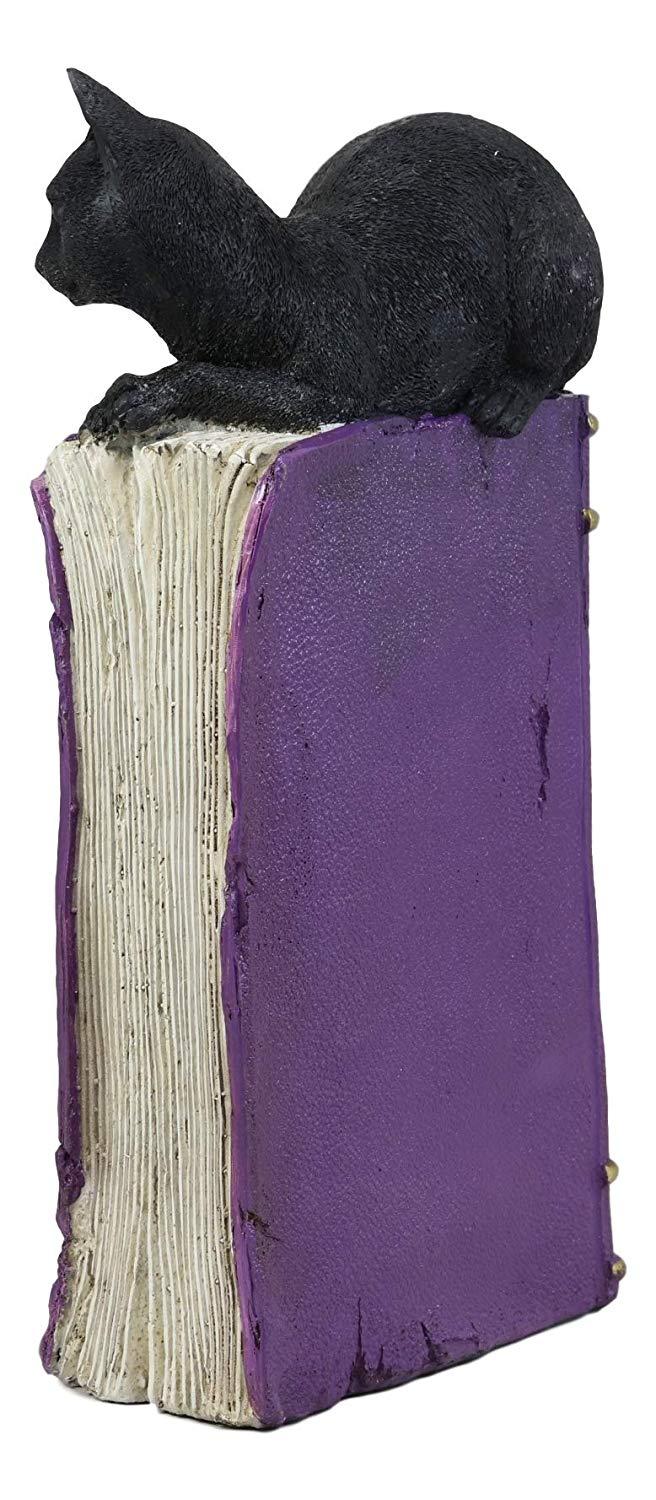 Ebros Gift Ebros Black Mystical Cat Perching On Purple Book Of Spells With LED Lights
