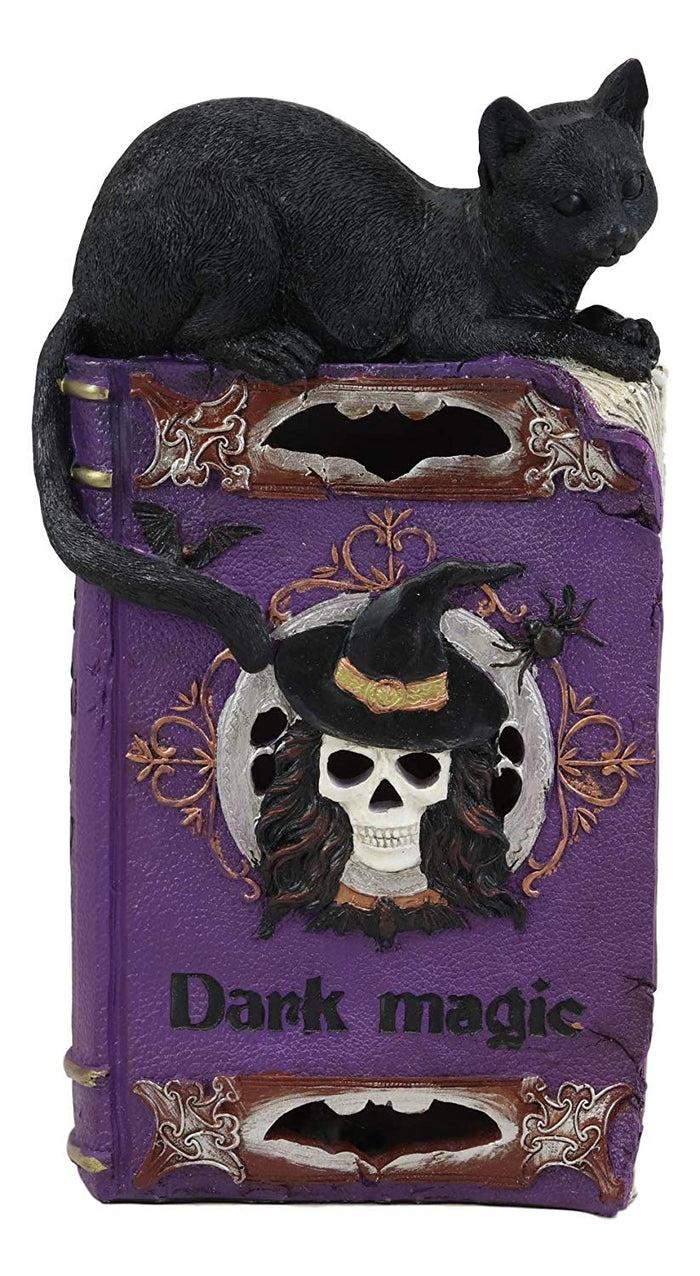 ebros gift Ebros Black Mystical Cat Perching On Purple Book of Spells with LED Lights