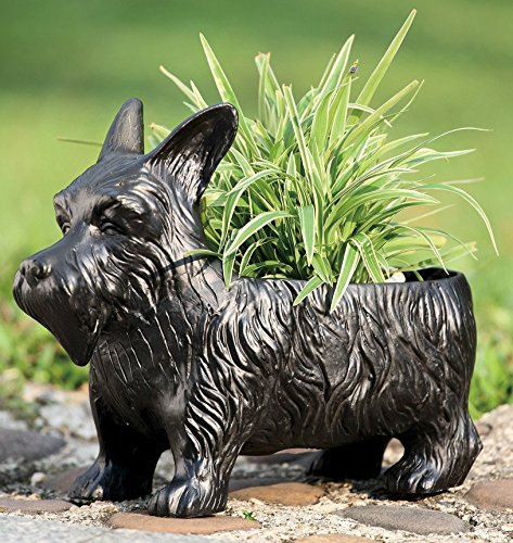 ebros gift Ebros Black Scottish Terrier Dog Garden Pot Planter Statue 12.5"Long Made of Resin Outdoor Patio Decorative Container Box For Flowers Plants Nursery