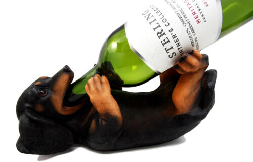 Ebros Gift Ebros Black & Tan Sausage Wiener Dachshund Dog Wine Bottle Holder Figurine 11"L