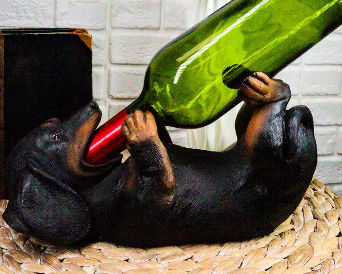 ebros gift Ebros Black & Tan Sausage Wiener Dachshund Dog Wine Bottle Holder Figurine 11"L