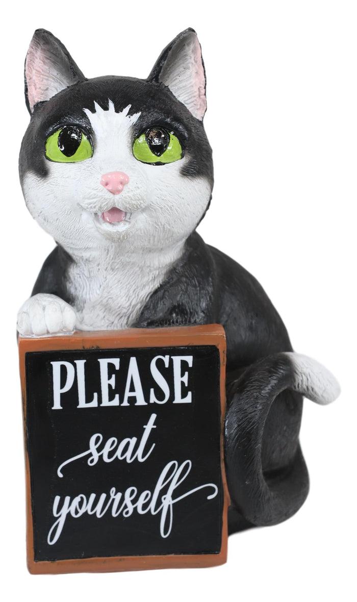 Ebros Gift Ebros Black White Cat W/Please Seat Yourself Sign Decorative Toilet Figurine