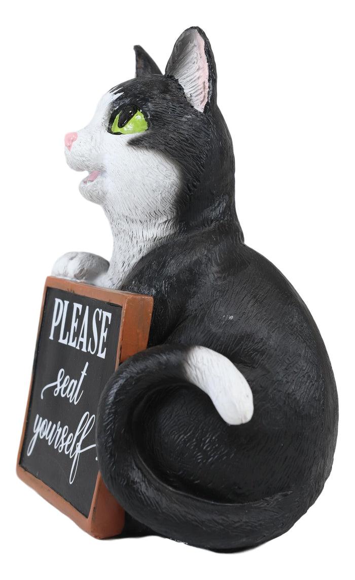 Ebros Gift Ebros Black White Cat W/Please Seat Yourself Sign Decorative Toilet Figurine