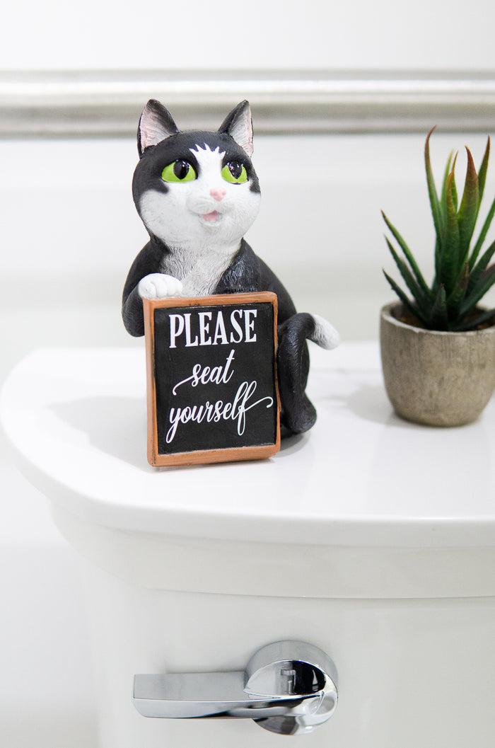 ebros gift Ebros Black White Cat W/Please Seat Yourself Sign Decorative Toilet Figurine