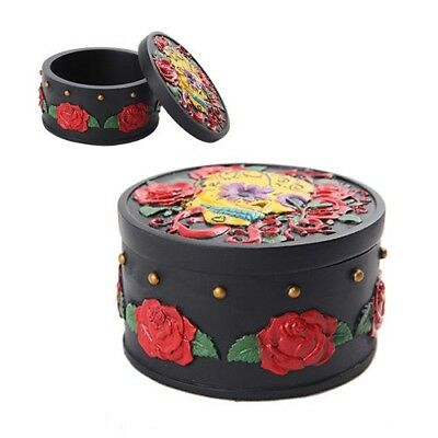 ebros gift Ebros Black with Red Roses Day of The Dead Skull Box Decorative Trinket Box 3"Diameter
