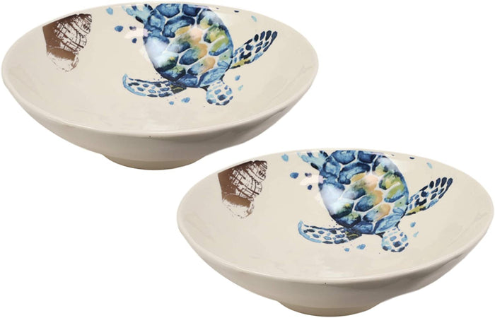 ebros gift Ebros Blue And White Sea Turtle Ceramic Dinnerware (Soup Noodle Bowl 46oz 2pcs)