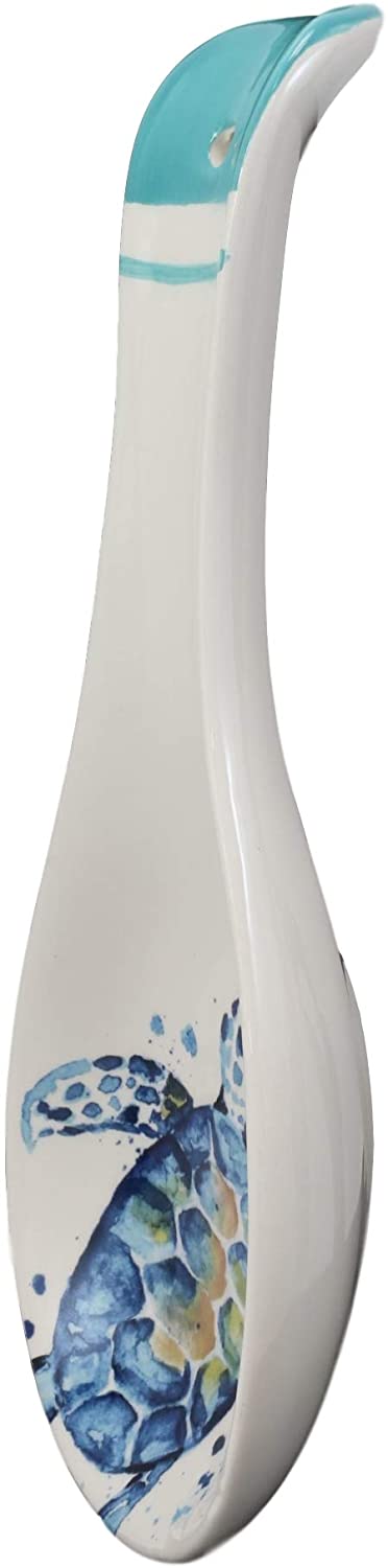 Ebros Gift Ebros Blue And White Sea Turtle Ceramic Dinnerware (Kitchen Spoon Rest 1 PC)