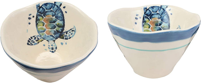 ebros gift Ebros Blue And White Sea Turtle Ceramic Dinnerware (Small Soup Bowl Set of 2)
