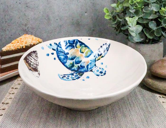 ebros gift Ebros Blue And White Sea Turtle Ceramic Dinnerware (Soup Noodle Bowl 46oz 1)