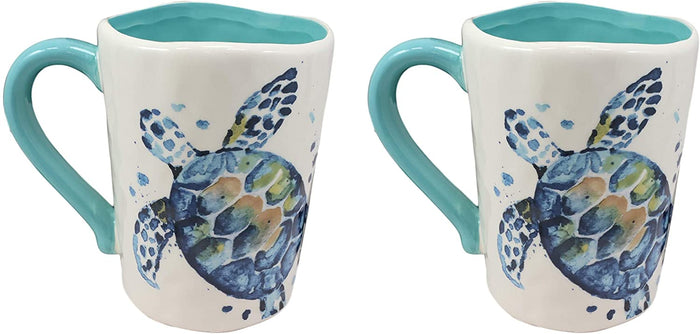 ebros gift Ebros Blue And White Sea Turtle Ceramic Dinnerware (Drinking Cup Mug Set of 2)