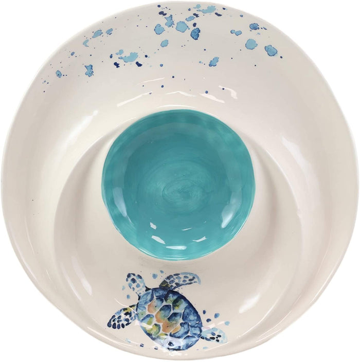 Ebros Gift Ebros Blue And White Sea Turtle Ceramic Dinnerware (Chips & Salsa Plate 1)