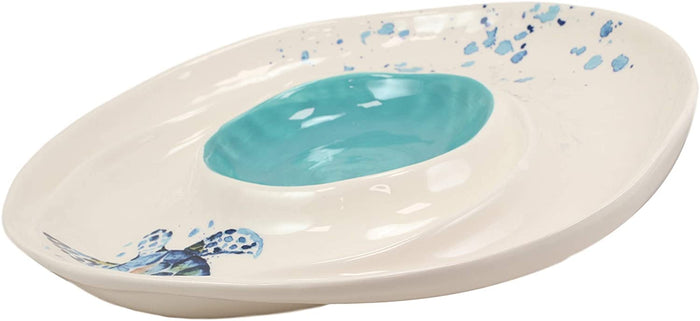 ebros gift Ebros Blue And White Sea Turtle Ceramic Dinnerware (Chips & Salsa Plate 1)