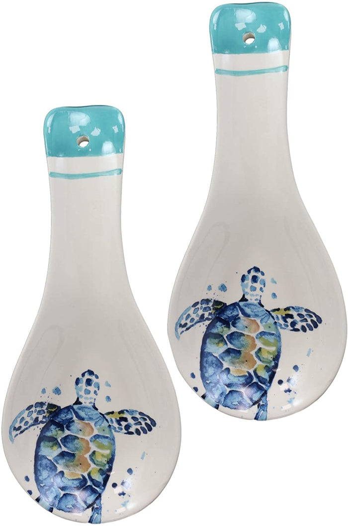 ebros gift Ebros Blue And White Sea Turtle Ceramic Dinnerware (Kitchen Spoon Rest 2 PCS)
