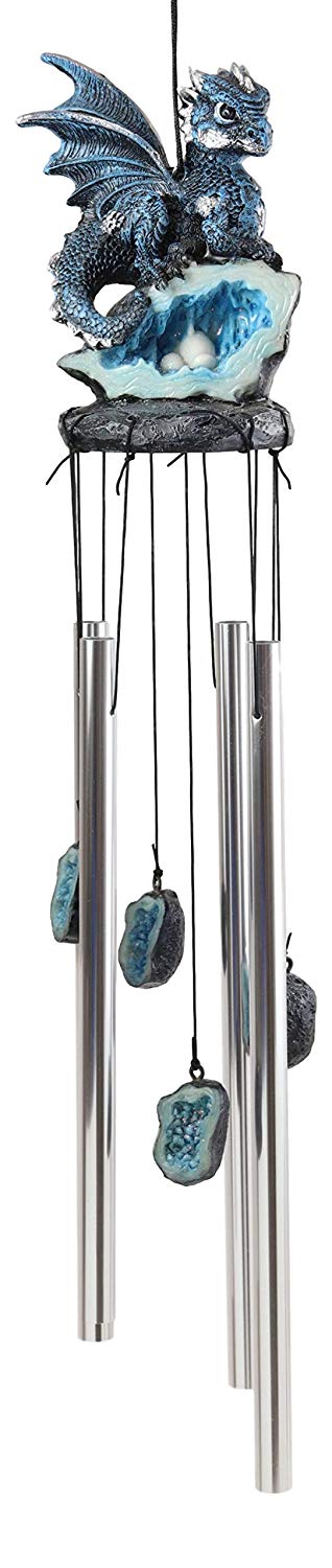Ebros Gift Ebros Blue Dragon Guarding Crystal Crown Top Resonant Wind Chime With Ornaments