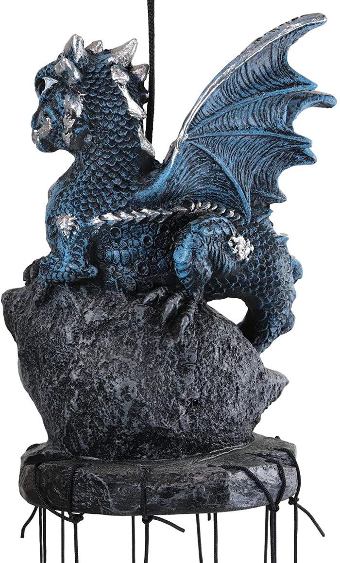Ebros Gift Ebros Blue Dragon Guarding Crystal Crown Top Resonant Wind Chime With Ornaments