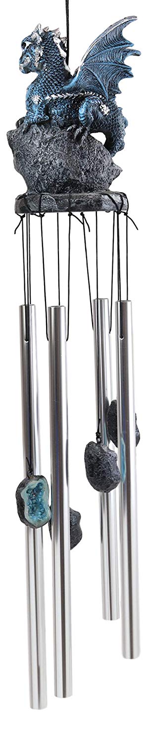 Ebros Gift Ebros Blue Dragon Guarding Crystal Crown Top Resonant Wind Chime With Ornaments