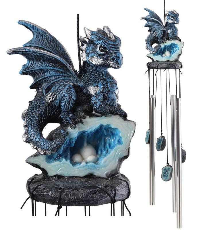 ebros gift Ebros Blue Dragon Guarding Crystal Crown Top Resonant Wind Chime with Ornaments