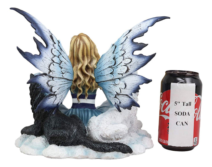 Ebros Gift Ebros Blue Frozen Fairy Embracing Black And White Direwolves Statue 9" Long Fantasy FAE Pixie With Wolves In Snow Woodlands Tundra Scenery Figurine Decor Of Wolf Timberwolf Fantasy Magic Nymph