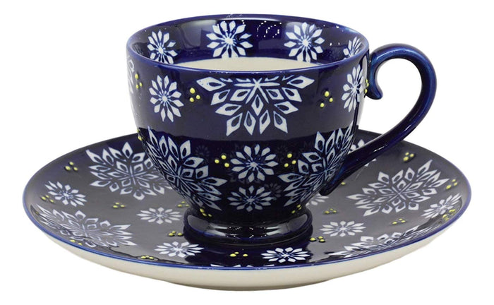 Ebros Gift Ebros Blue Frozen Flakes Contemporary Designer Ceramic Dinnerware Bowl Mug Plate Set