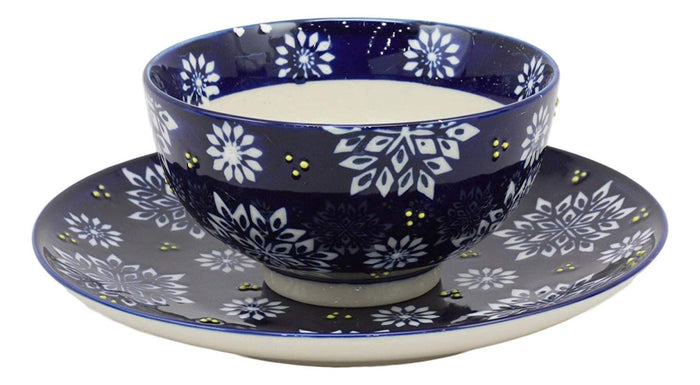 Ebros Gift Ebros Blue Frozen Flakes Contemporary Designer Ceramic Dinnerware Bowl Mug Plate Set