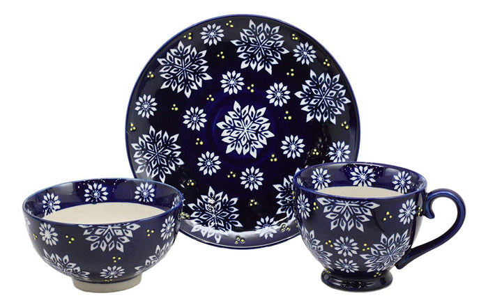 Ebros Gift Ebros Blue Frozen Flakes Contemporary Designer Ceramic Dinnerware Bowl Mug Plate Set