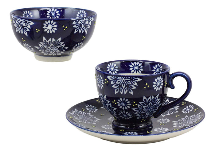 ebros gift Ebros Blue Frozen Flakes Contemporary Designer Ceramic Dinnerware Bowl Mug Plate Set
