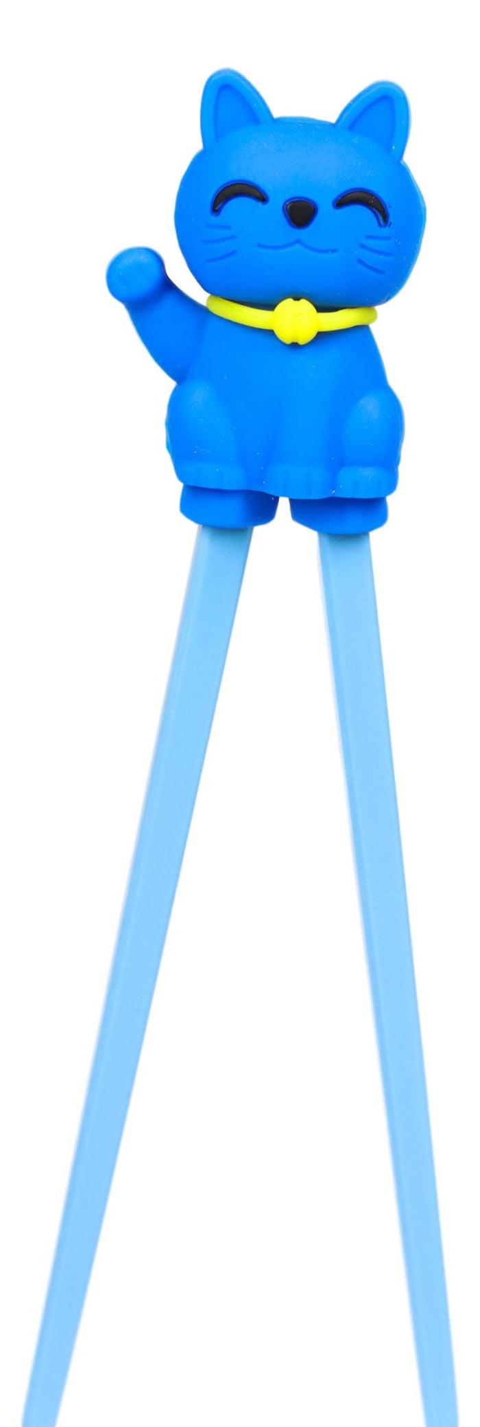 Ebros Gift Ebros Blue Maneki Neko Cat Reusable Training Chopsticks Set With Silicone Helper
