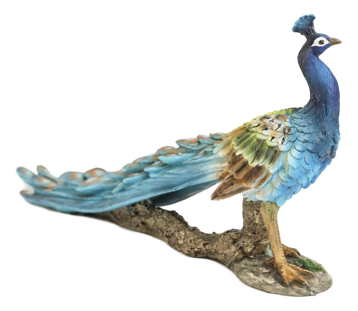 Ebros Gift Ebros Blue Peacock With Beautiful Train Feathers Decorative Statue 14" Long