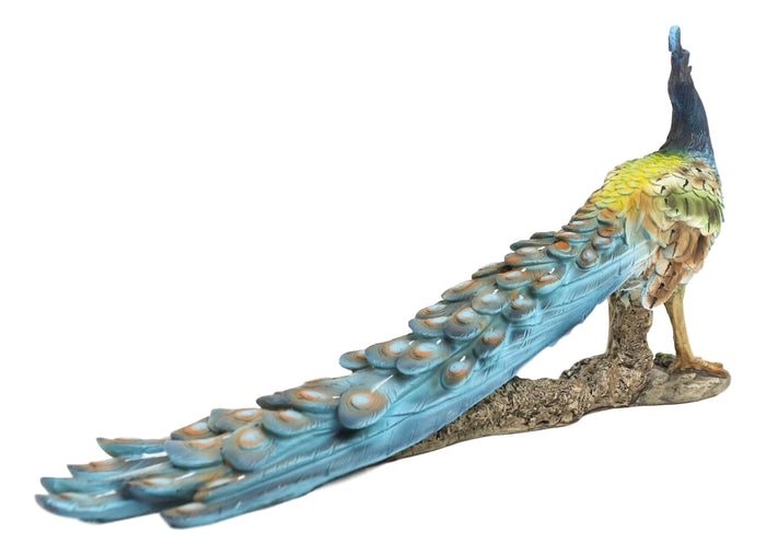 Ebros Gift Ebros Blue Peacock With Beautiful Train Feathers Decorative Statue 14" Long