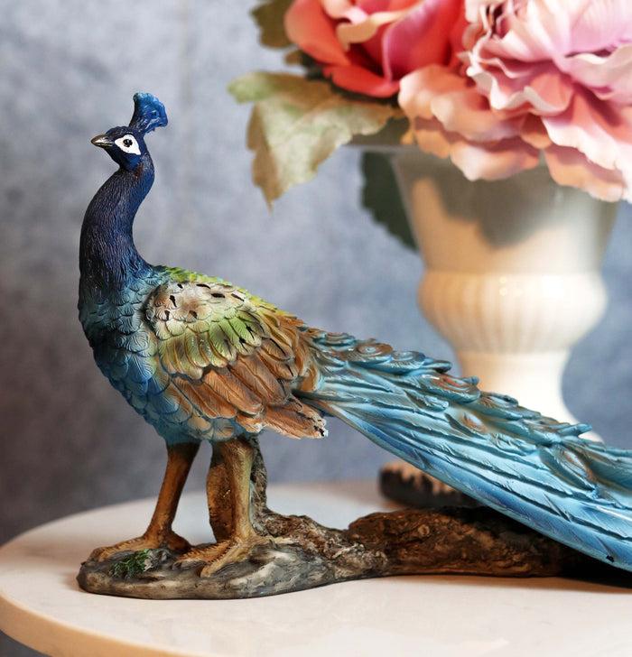 ebros gift Ebros Blue Peacock with Beautiful Train Feathers Decorative Statue 14" Long