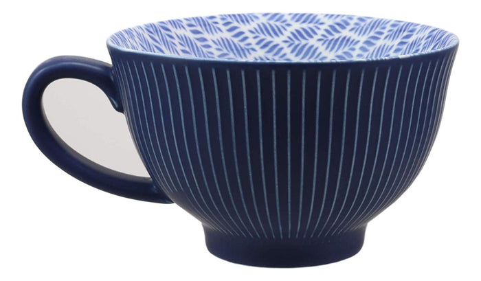 Ebros Gift Ebros Blue Vintage Victorian Botanic Floral Design Large Porcelain 19oz 5.25" Diameter Mug Cup With Handle (Palm Leaves 1)