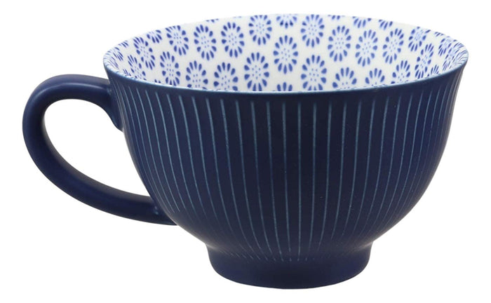 Ebros Gift Ebros Blue Vintage Victorian Botanic Floral Design Large Porcelain 19oz 5.25" Diameter Mug Cup With Handle (Sunflower Blooms 1)