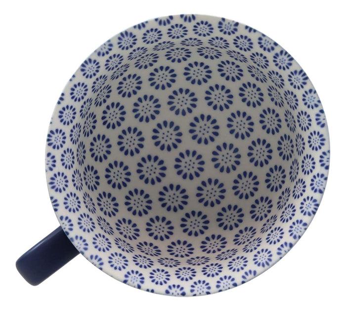 Ebros Gift Ebros Blue Vintage Victorian Botanic Floral Design Large Porcelain 19oz 5.25" Diameter Mug Cup With Handle (Sunflower Blooms 1)
