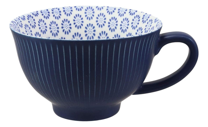 ebros gift Ebros Blue Vintage Victorian Botanic Floral Design Large Porcelain 19oz 5.25" Diameter Mug Cup With Handle (Sunflower Blooms 1)