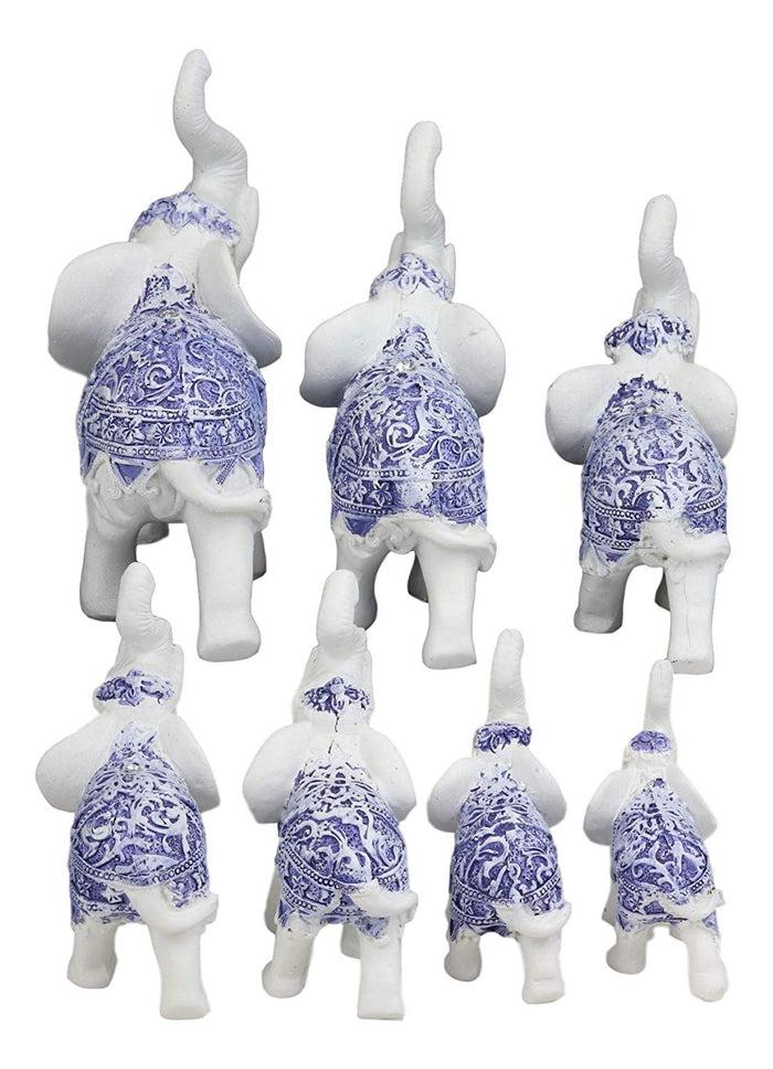 Ebros Gift Ebros Blue White Feng Shui Miniature Thai Buddhism Elephants With Trunks Up Set Of 7