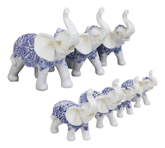 Ebros Gift Ebros Blue White Feng Shui Miniature Thai Buddhism Elephants With Trunks Up Set Of 7