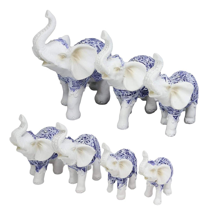 ebros gift Ebros Blue White Feng Shui Miniature Thai Buddhism Elephants With Trunks Up Set of 7